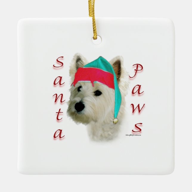 West Highland White Terrier Santa Paws Ceramic Ornament (Front)