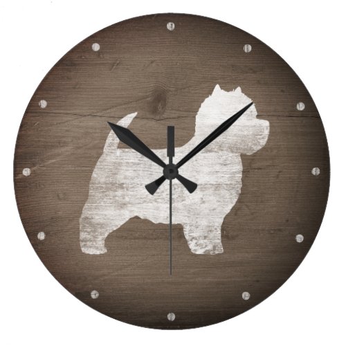 West Highland White Terrier Silhouette Rustic Large Clock