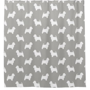 West Highland White Terrier Silhouettes Pattern Shower Curtain by jennsdoodleworld at Zazzle