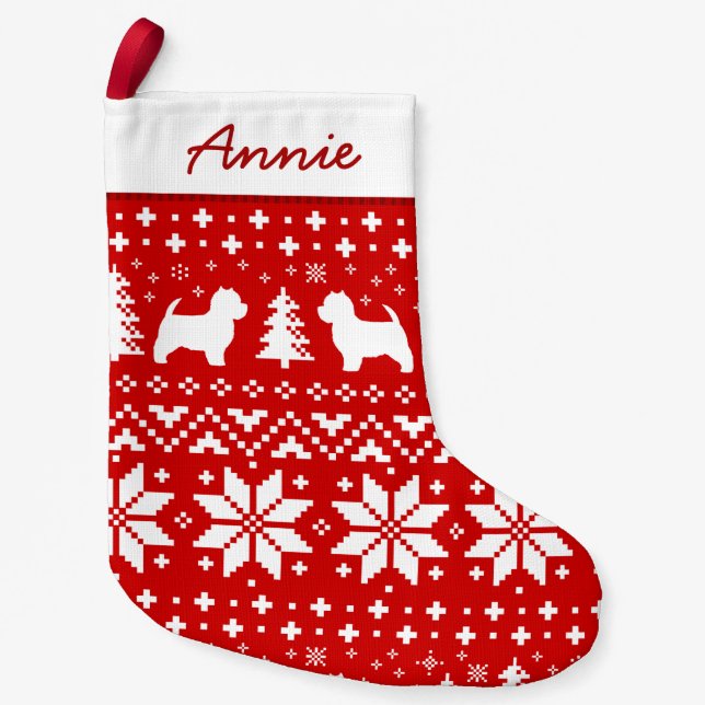 West Highland White Terrier Silhouettes Westies Small Christmas Stocking (Front)