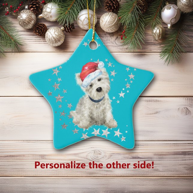 West Highland White Terrier Silver Stars Christmas Ceramic Ornament (Creator Uploaded)
