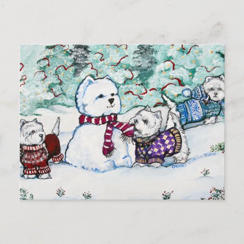 West Highland White Terrier Snowman Postcard