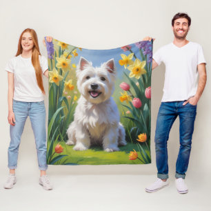 West Highland White Terrier Spring Flowers Fleece Blanket