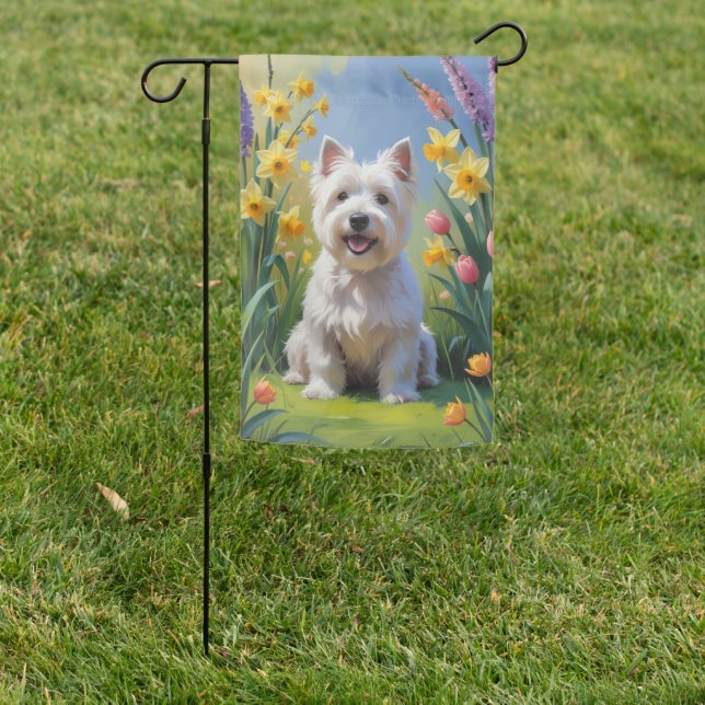 West Highland White Terrier Spring Flowers  Garden Flag (In SItu)