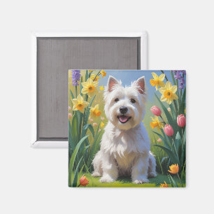 West Highland White Terrier Spring Flowers Magnet