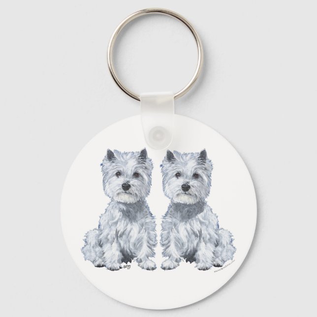West Highland White Terrier Twins! Keychain (Front)
