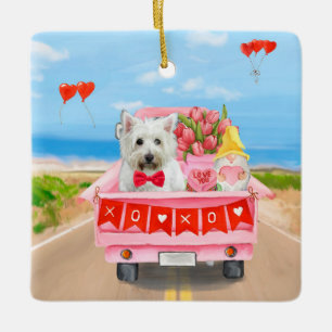 West Highland White Terrier Valentine's Day Truck Ceramic Ornament
