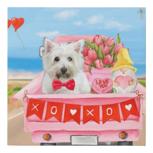 West Highland White Terrier Valentines Day Truck  Faux Canvas Print