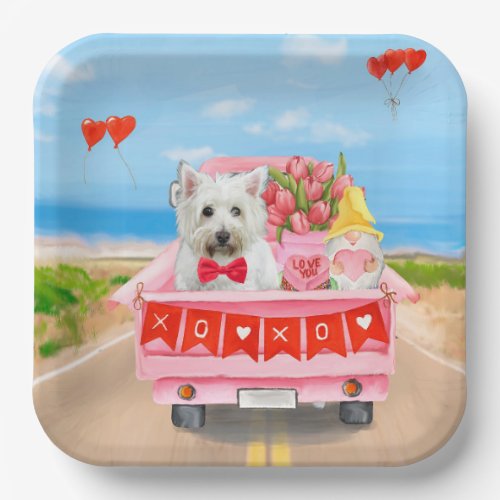 West Highland White Terrier Valentines Day Truck Paper Plates