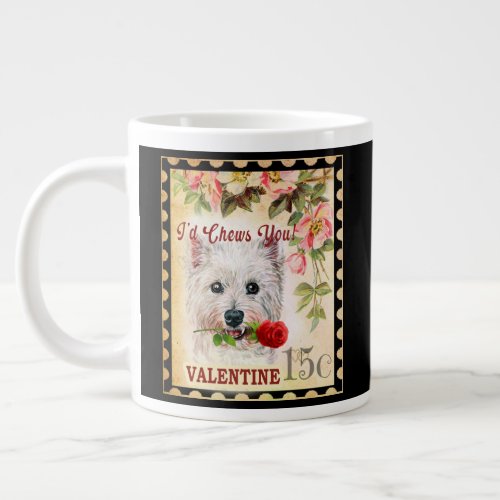 West Highland White Terrier Vintage Valentine Rose Giant Coffee Mug