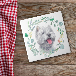 West Highland White Terrier Watercolor Wreath Ceramic Tile