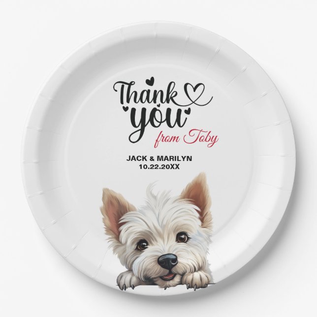West Highland White Terrier Wedding Thank You Paper Plates (Front)