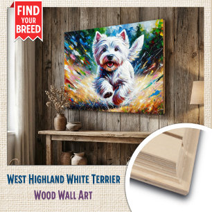 West Highland White Terrier "Westie" Dog Portrait Wood Wall Art