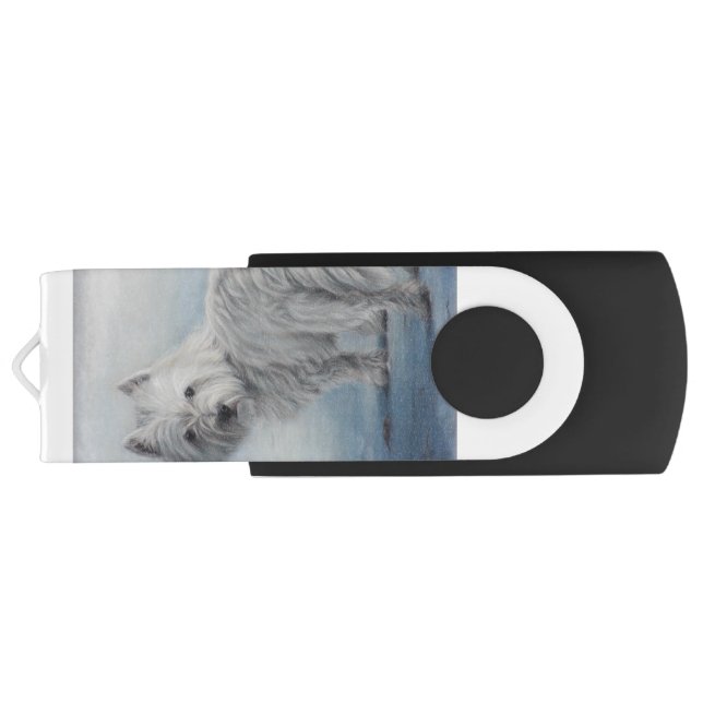 West Highland White Terrier westie in the snow Flash Drive (Back)