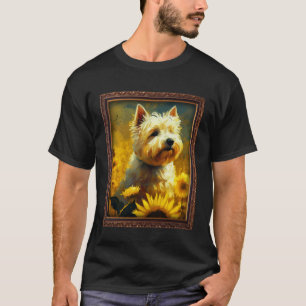 West Highland White Terrier Westie Painting Sunflo T-Shirt