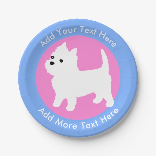 West Highland White Terrier Westie Pink and Blue Paper Plates (Front)