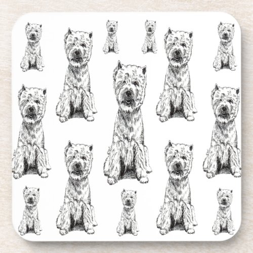 WEST HIGHLAND WHITE TERRIER WESTY _ PATTERN BEVERAGE COASTER