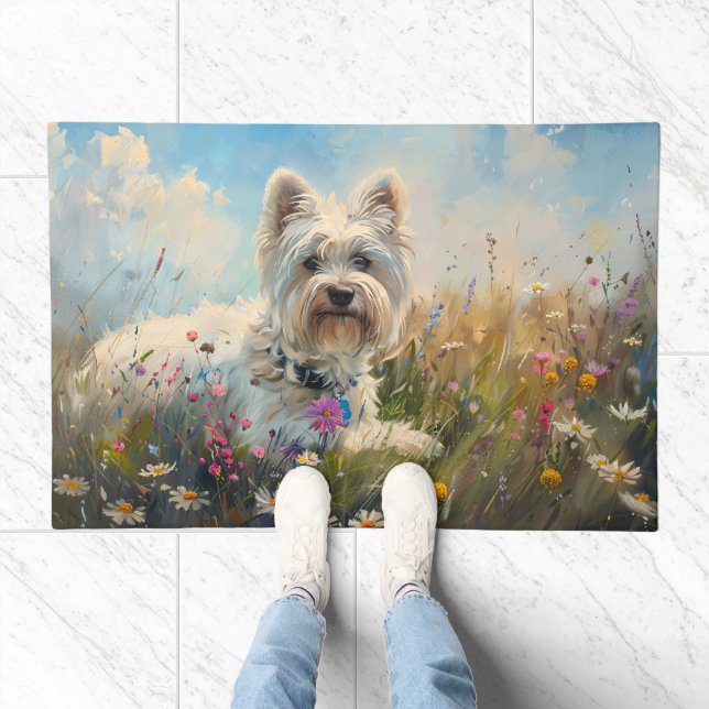 West Highland White Terrier Wildflowers Doormat (Indoor)