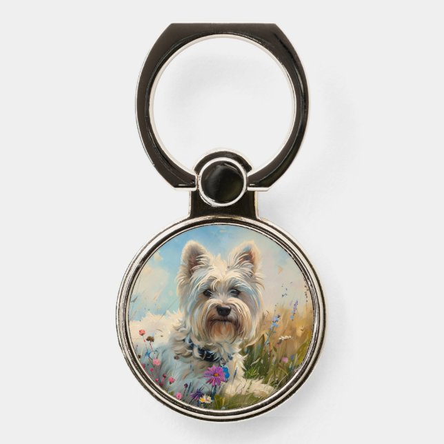 West Highland White Terrier Wildflowers Phone Ring Stand (Front)
