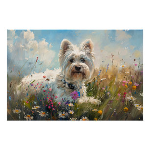 West Highland White Terrier Wildflowers Poster