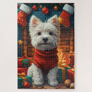 West Highland White Terrier With Christmas Gifts Jigsaw Puzzle