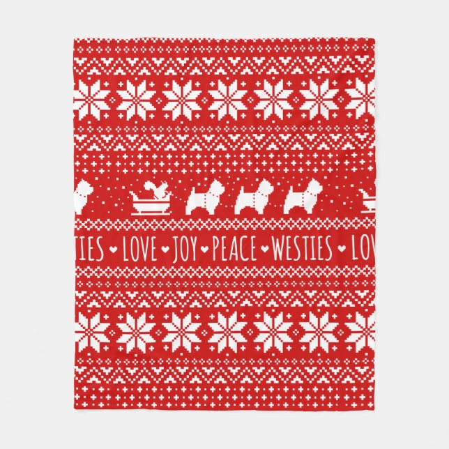 West Highland White Terriers Christmas Westie Dogs Fleece Blanket (Front)