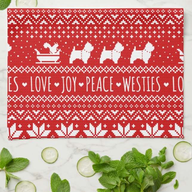West Highland White Terriers Christmas Westie Dogs Kitchen Towel (Folded)