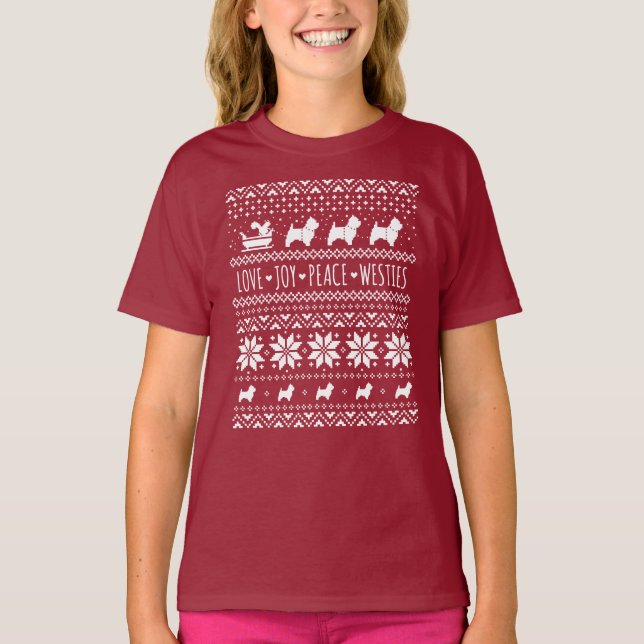 West Highland White Terriers Christmas Westie Dogs T-Shirt (Front)