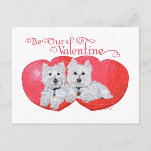 West Highland White Terriers Valentine Holiday Postcard