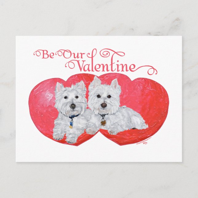 West Highland White Terriers Valentine Holiday Postcard (Front)