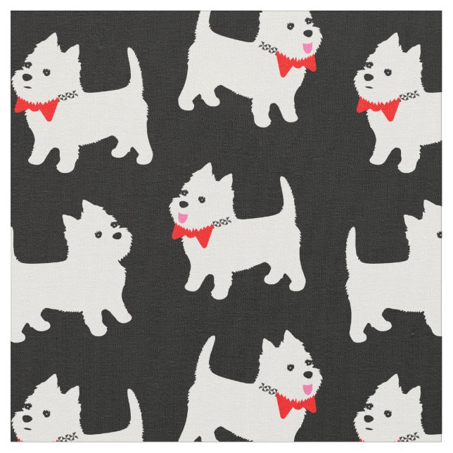 West Highland White Terriers Westie Puppies Fabric (Close Up)