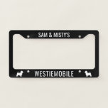 West Highland White Terriers Westiemobile Custom License Plate Frame<br><div class="desc">WESTIEMOBILE License Plate Frame, a fun auto accessory for the vehicle shared by you and your West Highland White Terrier. This cute license plate cover can be personalized with your own text. Black with Westie Silhouettes. Visit Jenn's Doodle World for more cool custom auto accessories for lovers of all dog...</div>