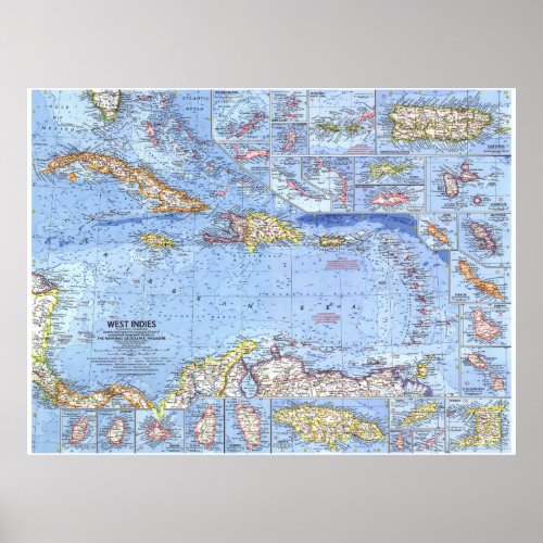  West Indies 1962 Detailed Map  Poster