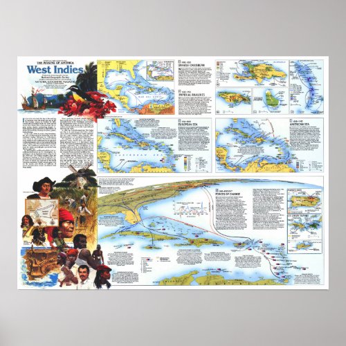  West Indies 1987 MOA Tropical Paradise map Poster