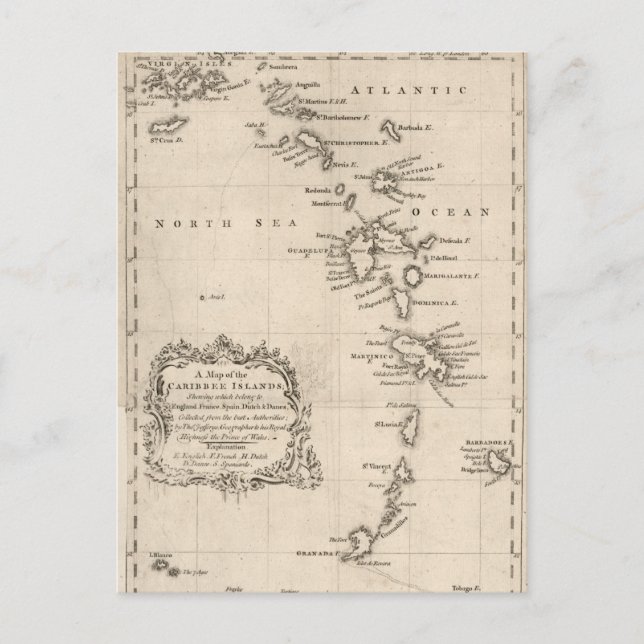 West Indies Antique Map Postcard (Front)