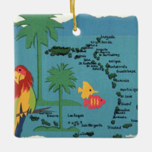 West Indies Islands Colorful Map Ceramic Ornament