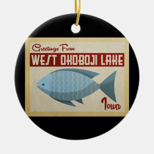 West Okoboji Lake Fish Vintage Travel Ceramic Ornament