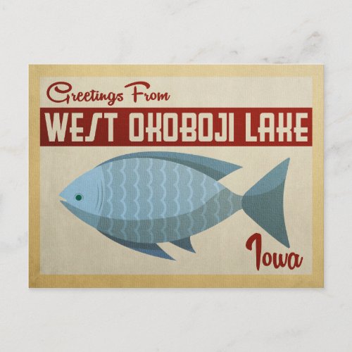 West Okoboji Lake Fish Vintage Travel Postcard