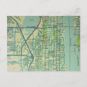 West Palm Beach, FL Vintage Map Postcard