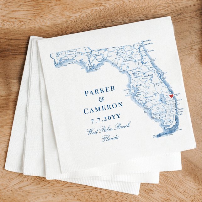 West Palm Beach Florida Map Elegant Wedding  Napkins (These West Palm Beach Florida napkins add an elegant touch to your wedding)