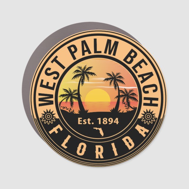 West Palm Beach Florida Retro Sunset Souvenirs Car Magnet (Front)