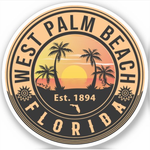 West Palm Beach Florida Retro Sunset Souvenirs Sticker