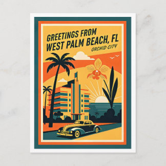 West Palm Beach Florida Retro Travel Postcard