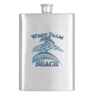 West Palm Beach Florida Vacation Tribal Dolphins Flask