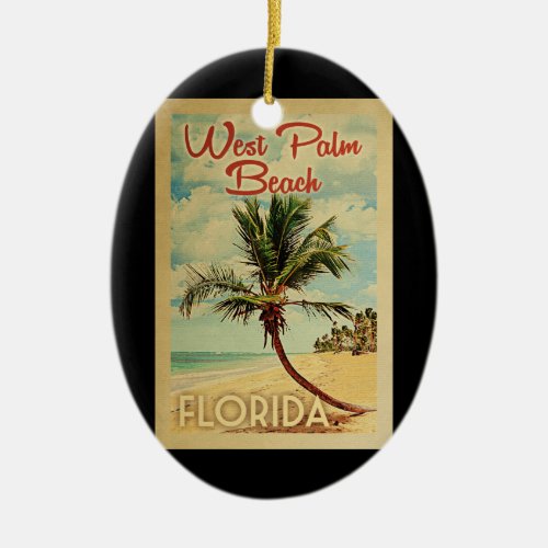 West Palm Beach Palm Tree Vintage Travel Ceramic Ornament