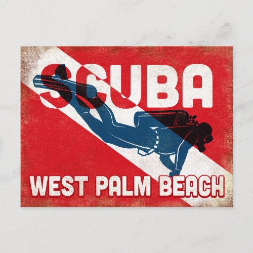 West Palm Beach Scuba Diver _ Blue Retro Postcard