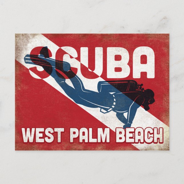 West Palm Beach Scuba Diver - Blue Retro Postcard (Front)