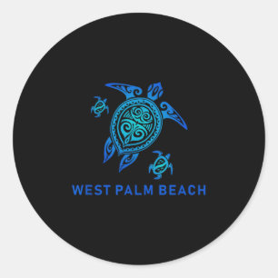 West Palm Beach Sea Blue Tribal Turtle  Classic Round Sticker