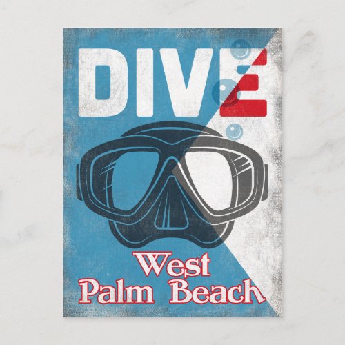 West Palm Beach Vintage Scuba Diving Mask Postcard