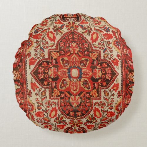 West Persia Sarouk Burnt Red Orange  Round Pillow